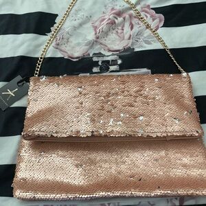 Atmosphere Sequin Chain Shoulder Bag - Pink and flip to silver